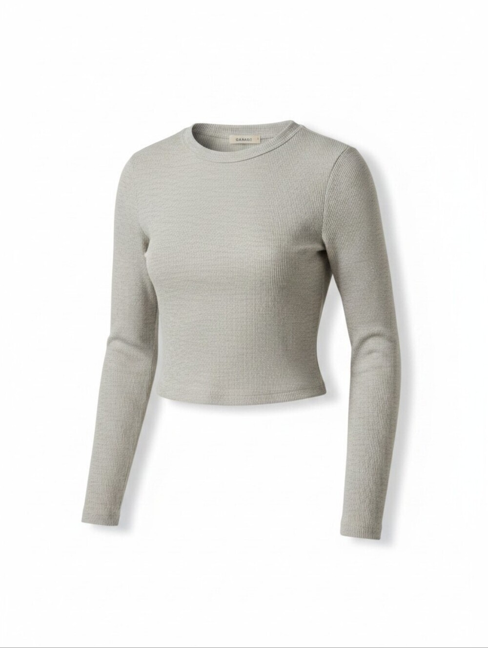 Garage Oatmeal Ribbed Long Sleeve Crop Top XS Fitted Soft Basic Y2K